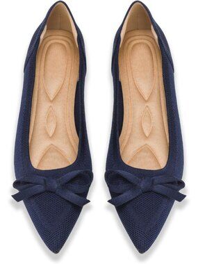 Women 685-5blue Pointed Toe Knit Foldable Ballet lightweight Pull-On Flat Shoes